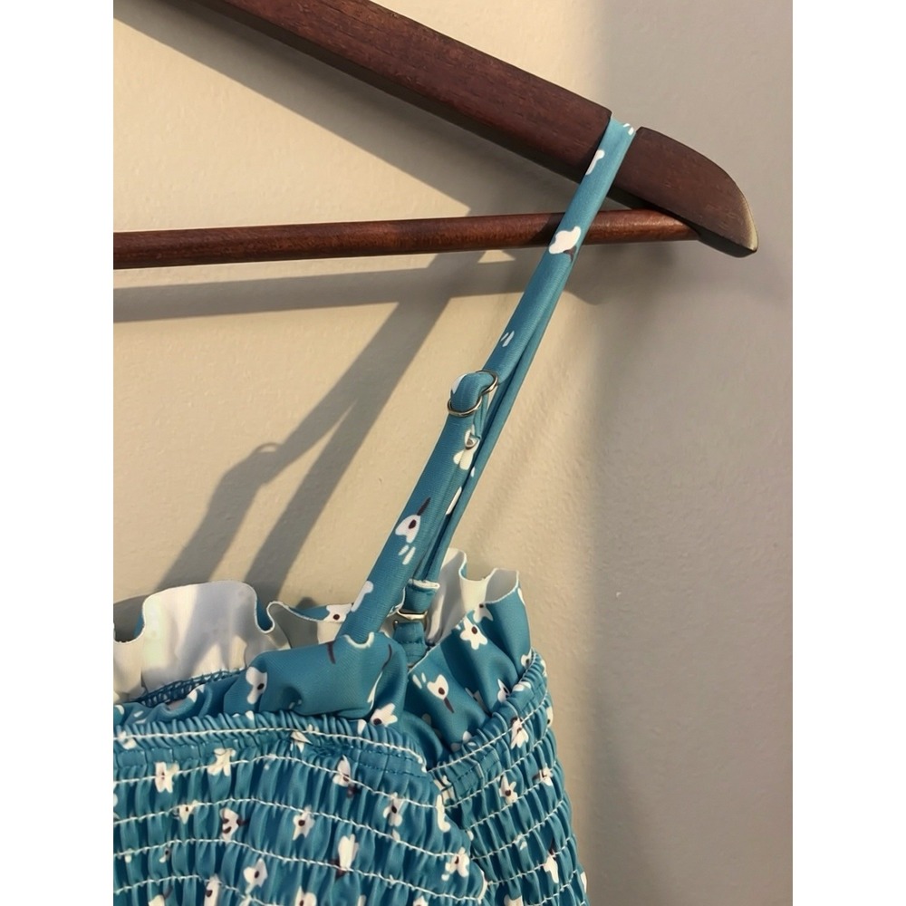 Teal Smocked Crop Cottagecore Summer‎ Fit Fairycore Spaghetti Straps Large - Picture 15 of 16
